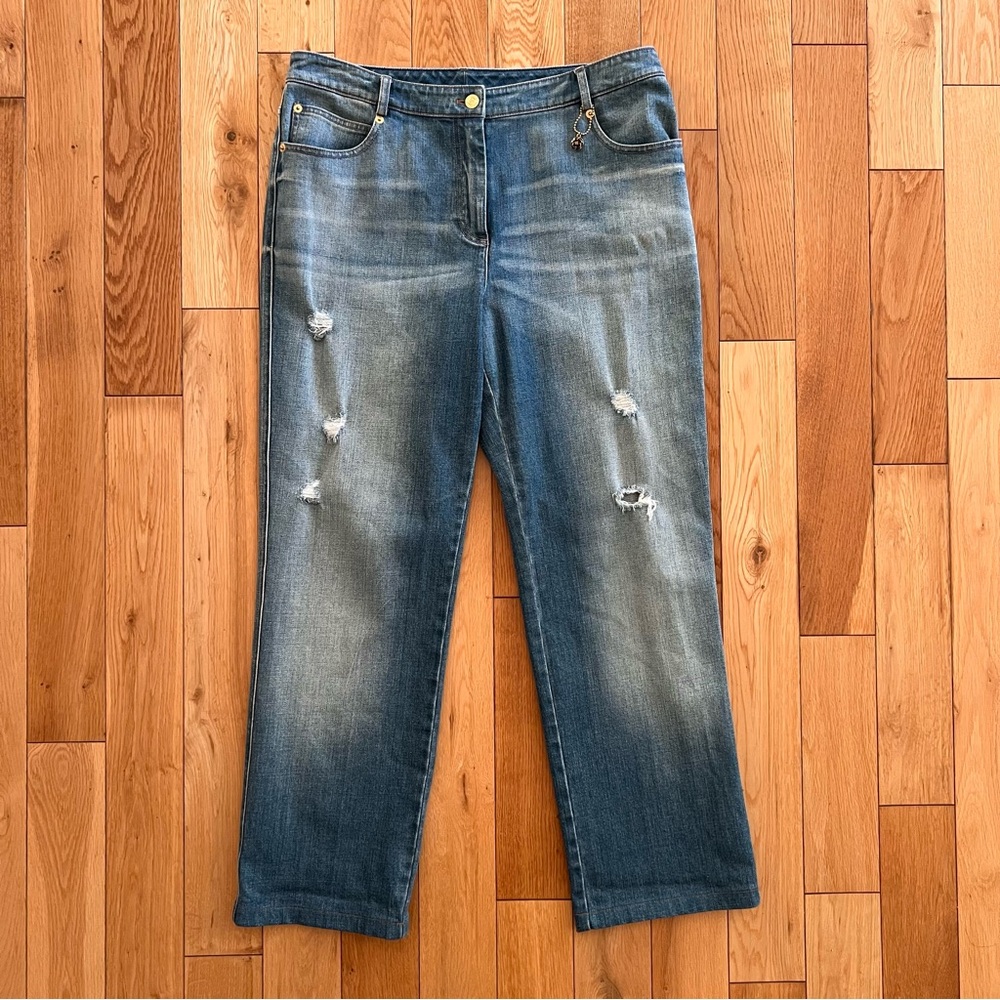 St. John Jeans Womens Medium Wash Distressed‎ Straight Leg High Rise Size 10